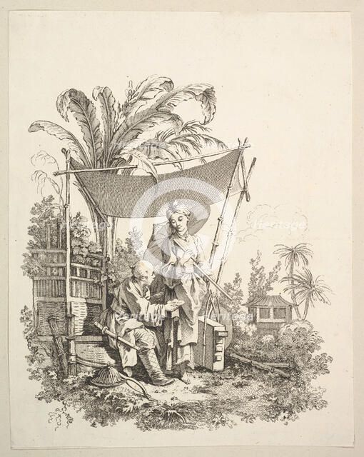 Woman Showing Curiosities to Soldier, ca. 1742. Creator: Gabriel Huquier.