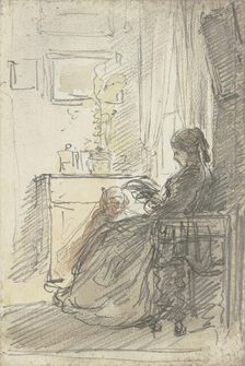 Woman sitting with a book by a window, c1840-1890s. Creator: Philipp Rumpf