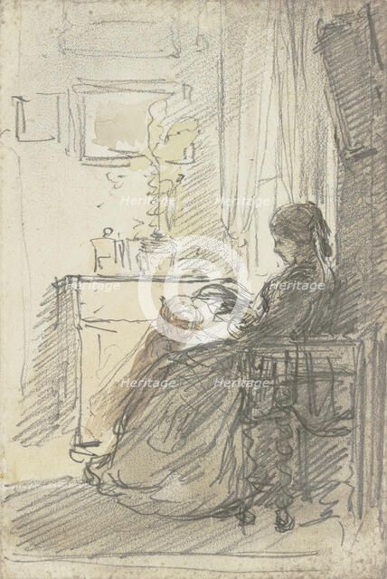 Woman sitting with a book by a window, c1840-1890s. Creator: Philipp Rumpf.