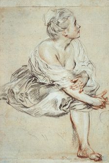 Woman sitting and turned towards the right c1716. Artist: Jean-Antoine Watteau