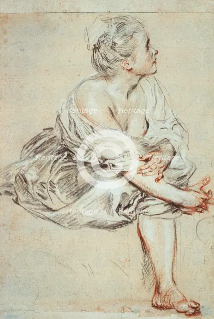 'Woman sitting and turned towards the right', c1716. Artist: Jean-Antoine Watteau