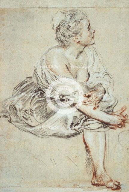 'Woman sitting and turned towards the right', c1716. Artist: Jean-Antoine Watteau