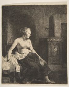 Woman Sitting Half-Dressed beside a Stove, 1658. Creator: Rembrandt Harmensz van Rijn