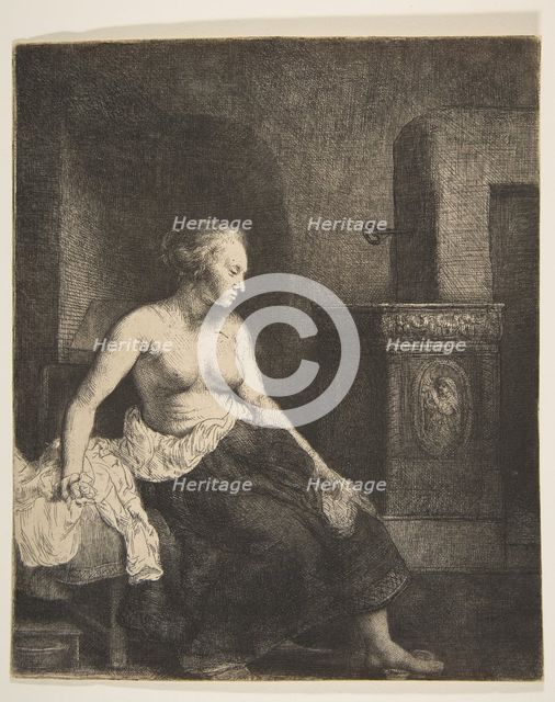 Woman Sitting Half-Dressed beside a Stove, 1658. Creator: Rembrandt Harmensz van Rijn.