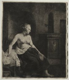 Woman Sitting Half Dressed Beside a Stove, 1658. Creator: Rembrandt van Rijn (Dutch, 1606-1669)