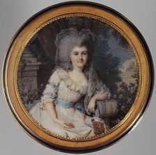 Woman sitting in a park with a spaniel, c1785. Creator: Louis-Ami Arlaud-Jurine