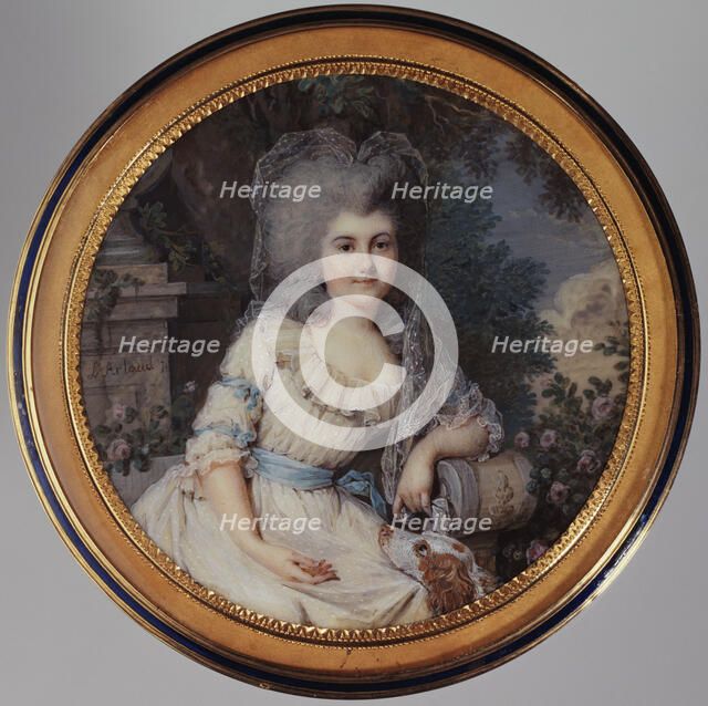 Woman sitting in a park with a spaniel, c1785. Creator: Louis-Ami Arlaud-Jurine.