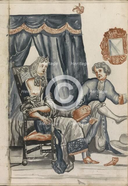 Woman sitting in front of a four poster bed, 1696. Creator: Hendrick van Beaumont.