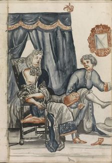 Woman sitting in front of a four poster bed, 1696. Creator: Hendrick van Beaumont