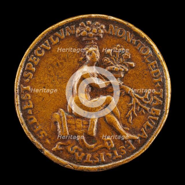 Woman Sitting on a Saddle [reverse], 1518. Creator: Medallist of 1518.