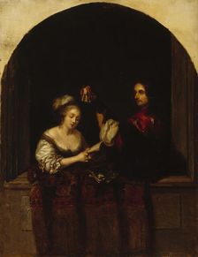 Woman singing and man playing the guitar, c1860-1862. Creator: Ida Silfverberg