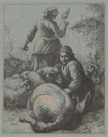 Woman Spinner and a Shepherd with Flock, 1758/1759. Creator: Francesco Londonio