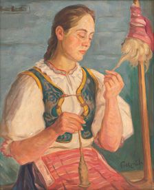 Woman spinning, 1937. Creator: Stefan Polkorab