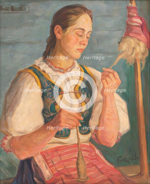 Woman spinning, 1937. Creator: Stefan Polkorab.