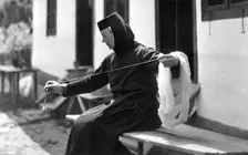 Woman spinning, Bistrita Valley, Moldavia, north-east Romania, c1920-c1945. Artist: Adolph Chevalier