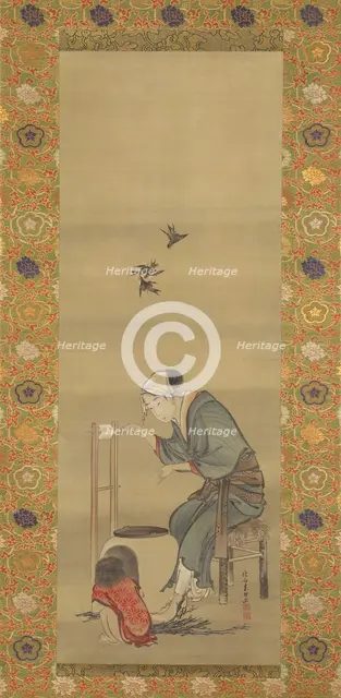 Woman Spinning Silk, dated 1790. Creator: Hokusai.