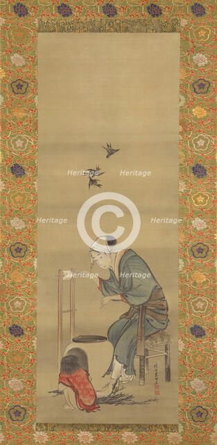 Woman Spinning Silk, dated 1790. Creator: Hokusai.