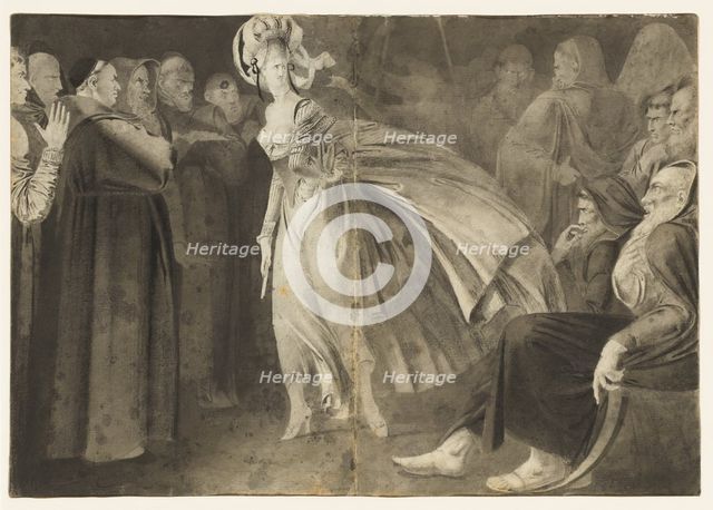 Woman Standing among the Friars (recto) Sketches of Heads (verso, left); Two Women (verso, right). Creator: John Brown (British, 1752-1787).