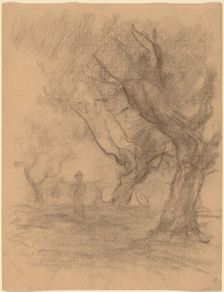 Woman Standing beneath Two Trees, c. 1877. Creator: William Morris Hunt