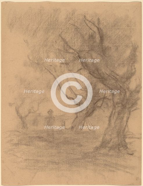 Woman Standing beneath Two Trees, c. 1877. Creator: William Morris Hunt.