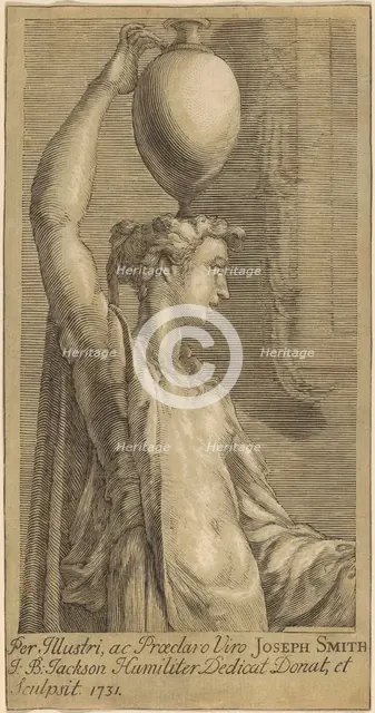 Woman Standing Holding a Jar on the Head, 1731. Creator: John Baptist Jackson.