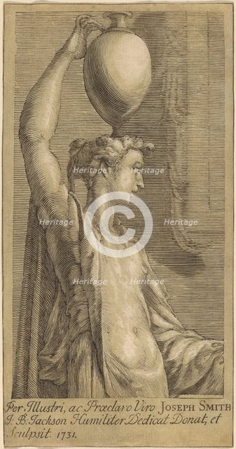 Woman Standing Holding a Jar on the Head, 1731. Creator: John Baptist Jackson.
