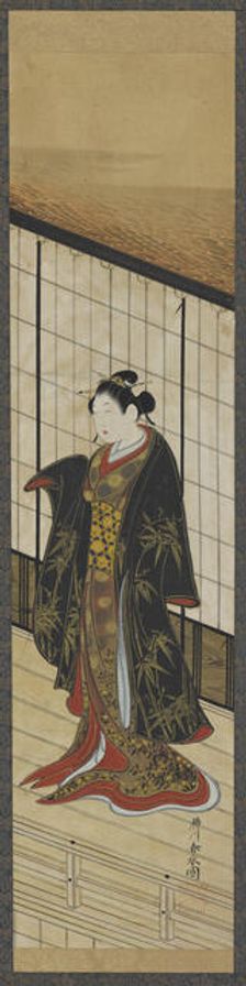 Woman standing on a second-story balcony, Edo period, mid-18th century. Creator: Katsukawa Shunsui