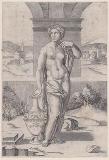 Woman Standing near a Vase, ca. 1514-36. Creator: Agostino Veneziano