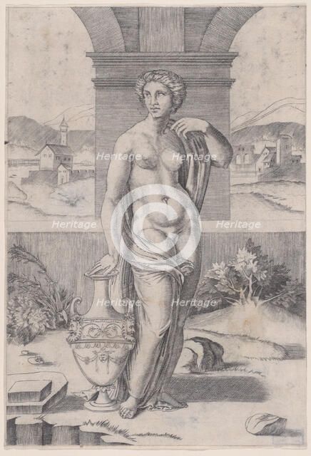 Woman Standing near a Vase, ca. 1514-36. Creator: Agostino Veneziano.