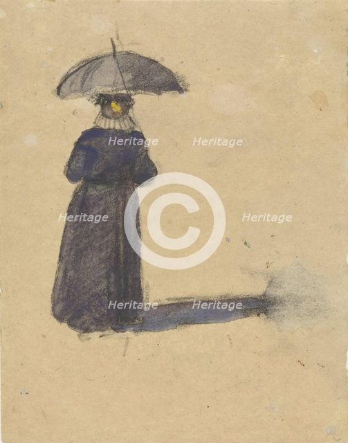 Woman, standing with umbrella, 1860-1921. Creator: Adolf le Comte.