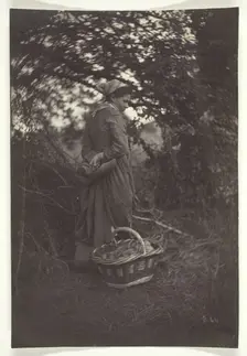 Woman Standing with Basket on Ground, 1870. Creator: Giraudon's Artist