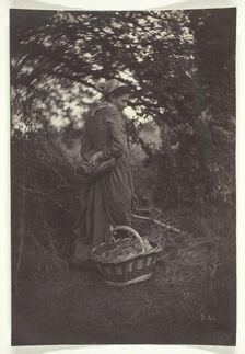 Woman Standing with Basket on Ground, 1870. Creator: Giraudon's Artist