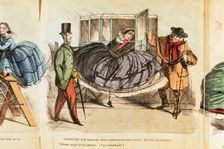 Woman struggling to enter a cab, c1860. Creator: Unknown
