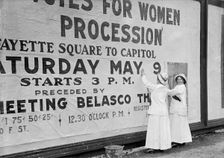 Woman Suffrage - at White House with Banners, 1914. Creator: Harris & Ewing