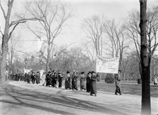 Woman Suffrage - at White House with Banners, 1914. Creator: Harris & Ewing
