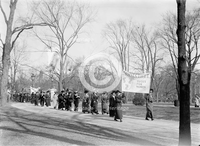 Woman Suffrage - at White House with Banners, 1914. Creator: Harris & Ewing.