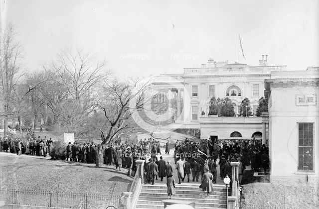 Woman Suffrage - at White House with Banners, 1914. Creator: Harris & Ewing.