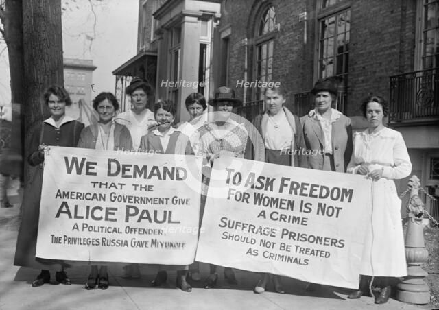 Woman Suffrage - Banners, 1917. Creator: Harris & Ewing.