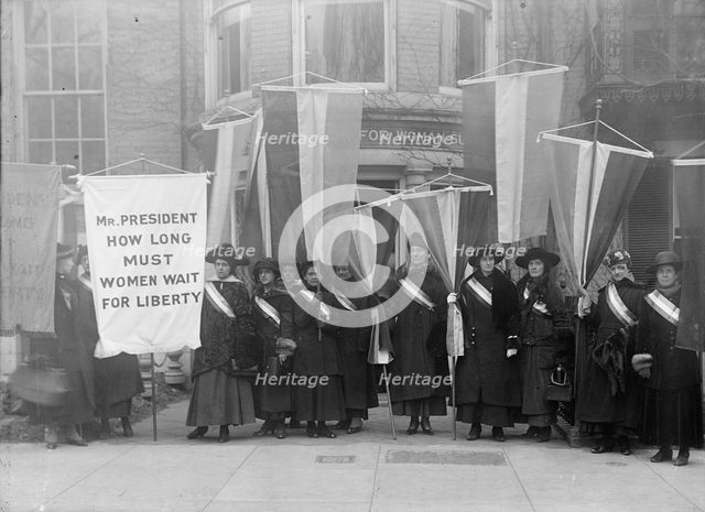 Woman Suffrage - Group Leaving Headquarters, 1917. Creator: Harris & Ewing.