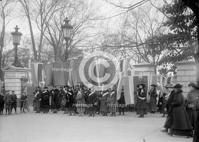 Woman Suffrage - Pickets at White House, 1917. Creator: Harris & Ewing.