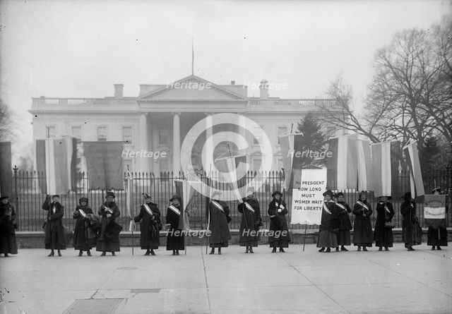 Woman Suffrage - Pickets at White House, 1917. Creator: Harris & Ewing.