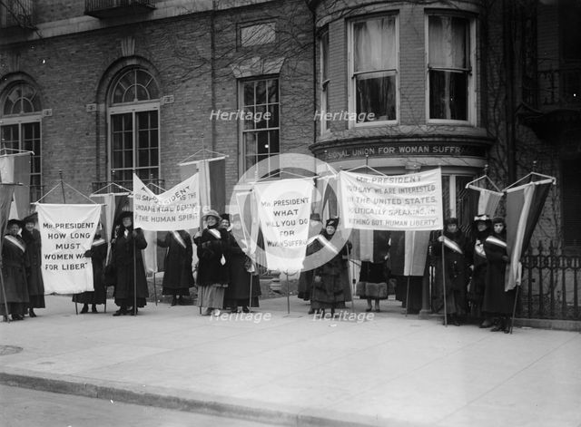 Woman Suffrage - Pickets at White House, 1917. Creator: Harris & Ewing.