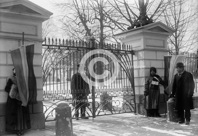 Woman Suffrage - Pickets at White House, 1917. Creator: Harris & Ewing.