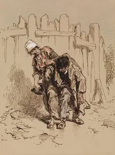 Woman Supporting a Man, 1852-1866. Creator: Paul Gavarni