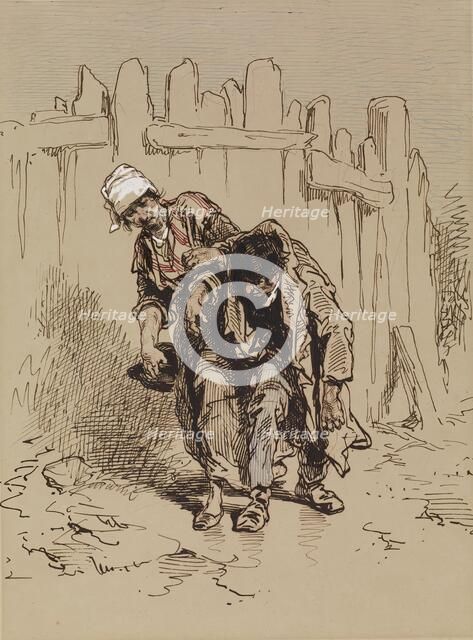 Woman Supporting a Man, 1852-1866. Creator: Paul Gavarni.