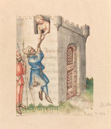 Woman Suspending Man from Tower, c. 1420/1430. Creator: Unknown
