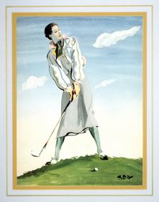 Woman posing for golf shot, c1920s. Creator: Unknown