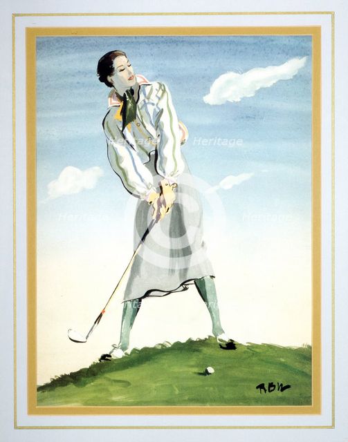 Woman posing for golf shot, c1920s. Creator: Unknown.