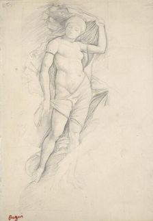 Woman, partly draped, with a slight Study of a Centaur, lower right, late 19th century. Artist: Edgar Degas
