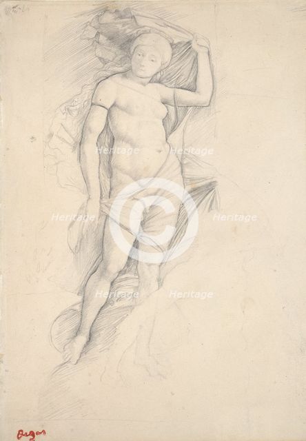Woman, partly draped, with a slight Study of a Centaur, lower right, late 19th century. Artist: Edgar Degas.